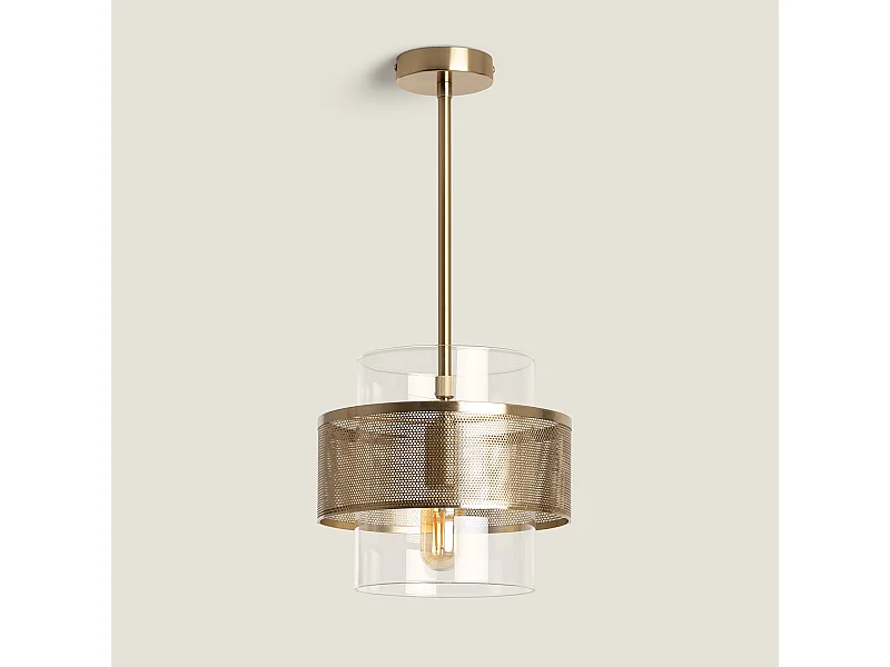 Lámpara Colgante Metal y Cristal Jaelyn Dorado