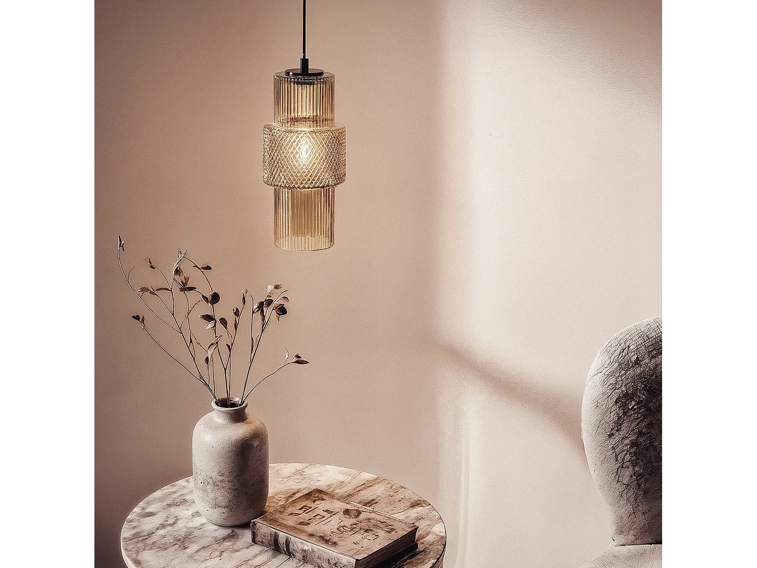 Lámpara Colgante Metal y Cristal Berila Ámbar