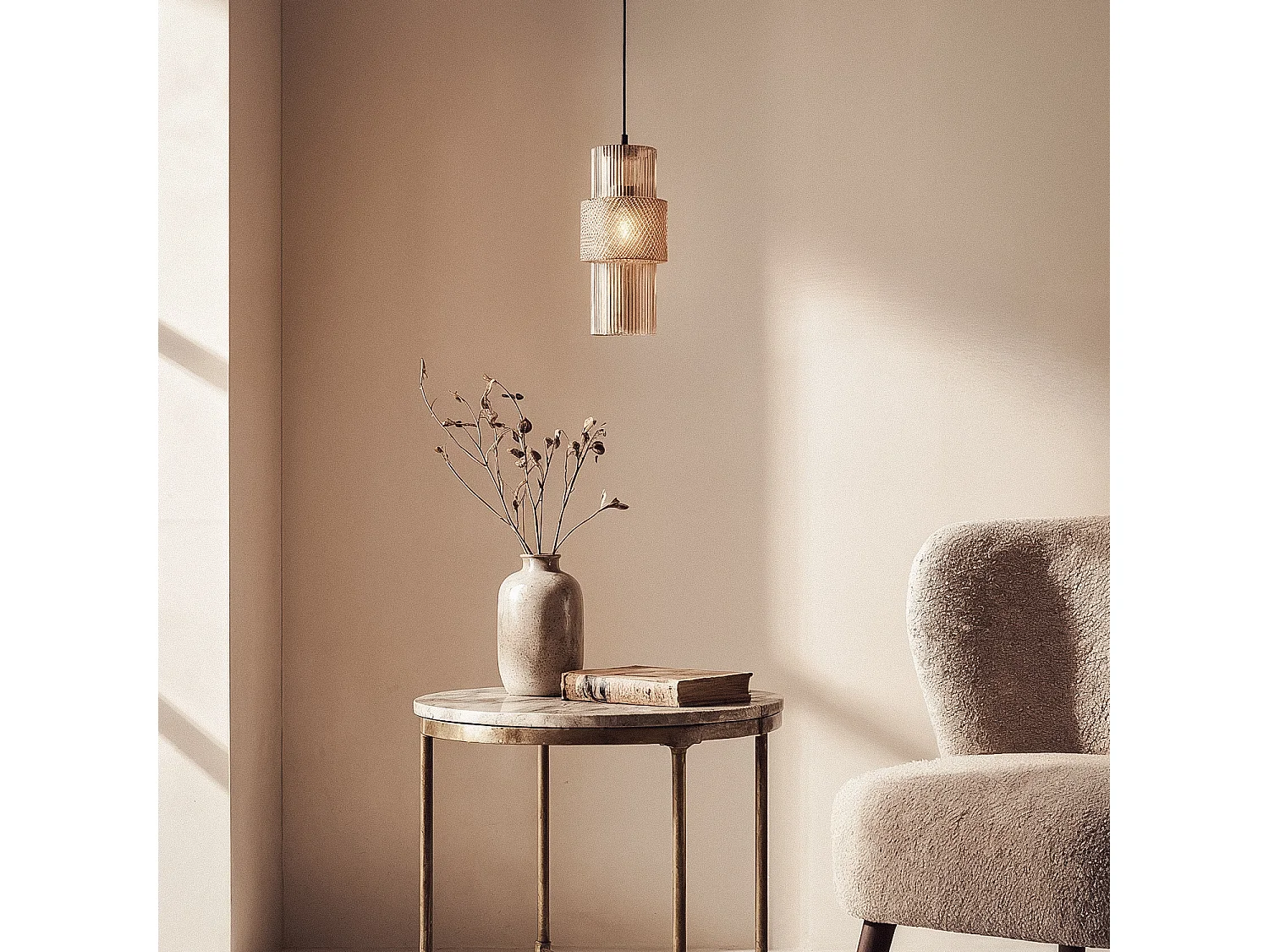 Lámpara Colgante Metal y Cristal Berila Ámbar