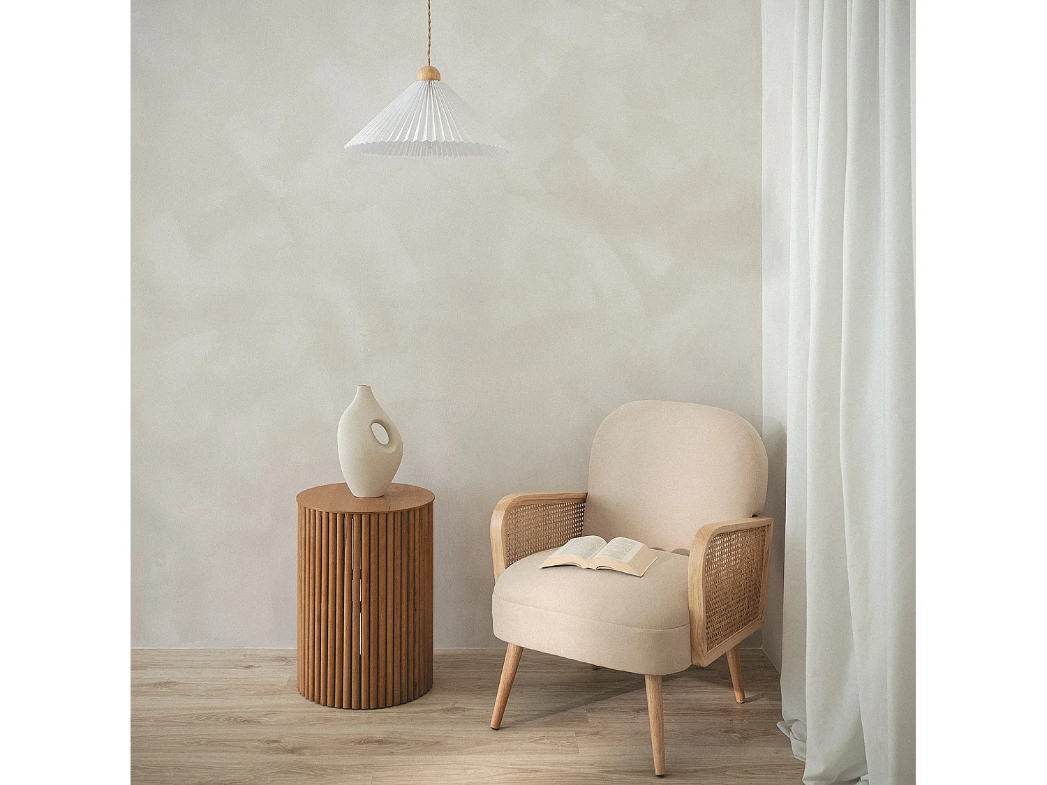 Suspension Bois et Tissu Luanda Blanc