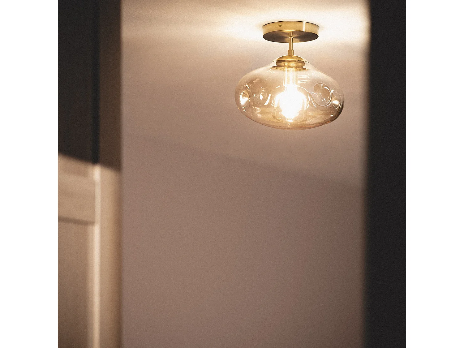 Plafonnier Métal et Verre Halych Ambre