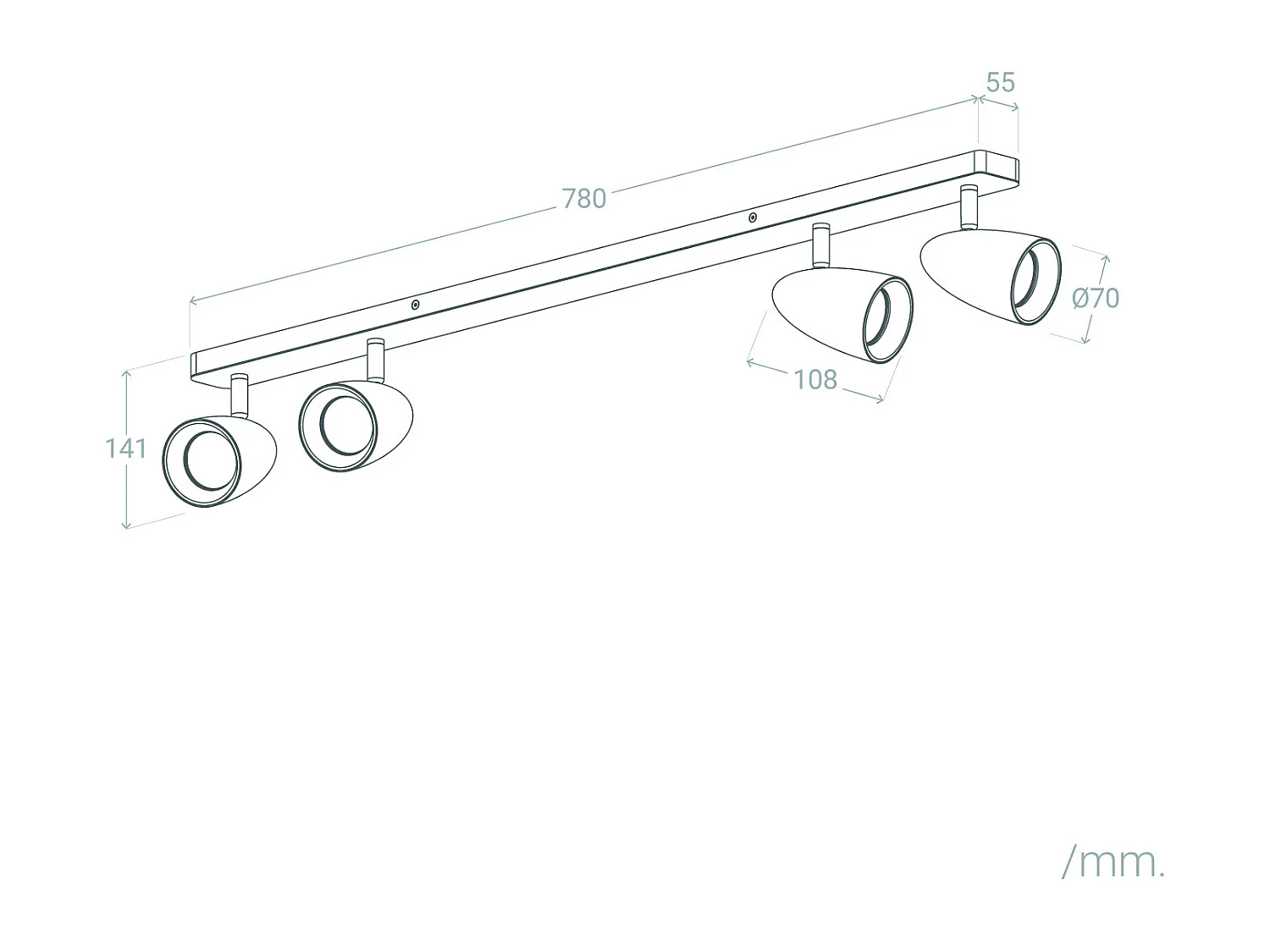Applique Alluminio Rettangolare Adrien 4 Faretti Grigio Pietra