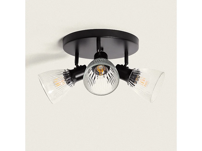 Lampada da Soffitto Metallo e Vetro Aron 3 Faretti Nero