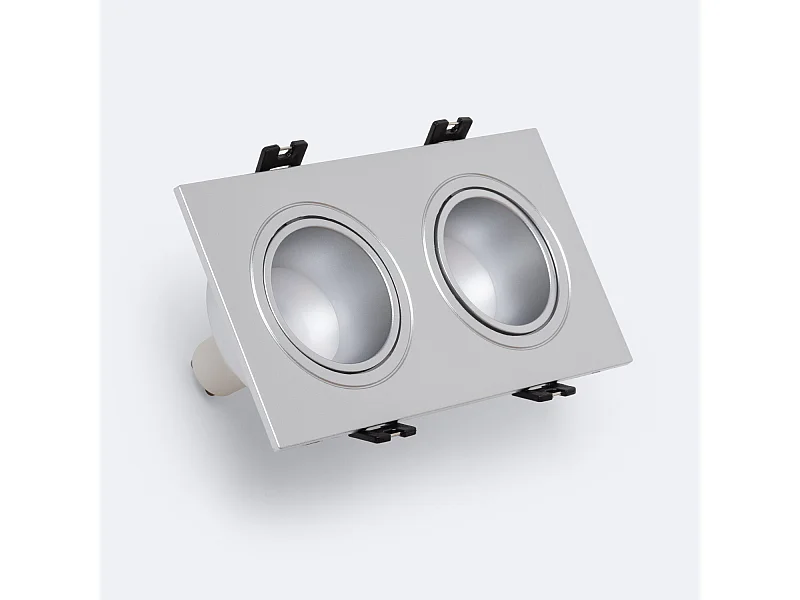 Pannello Downlight LED GU10 6W Orientabile Rettangolare PC Foro 75x150mm No Flicker 3000K Argento Bianco Caldo