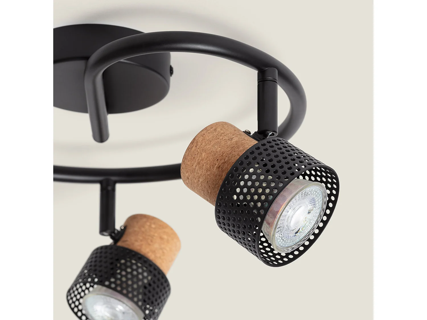 Lampada da Soffitto Metallo e Sughero Tre faretti Liksy Nero