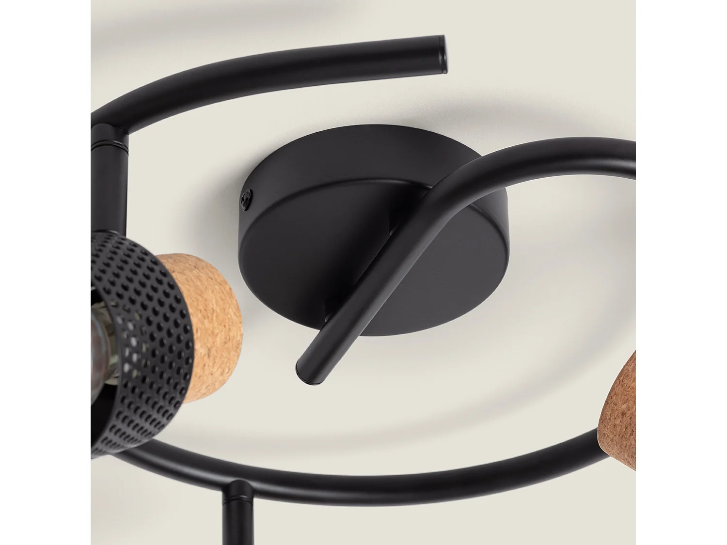 Lampada da Soffitto Metallo e Sughero Tre faretti Liksy Nero