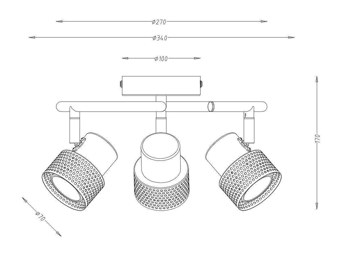 Lampada da Soffitto Metallo e Sughero Tre faretti Liksy Nero