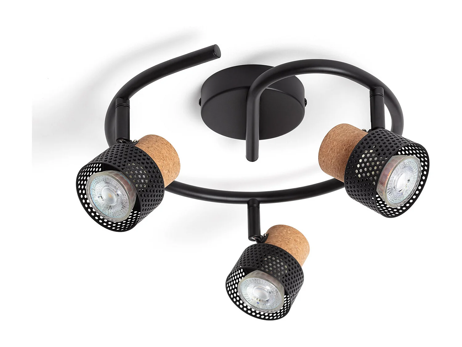 Lampada da Soffitto Metallo e Sughero Tre faretti Liksy Nero