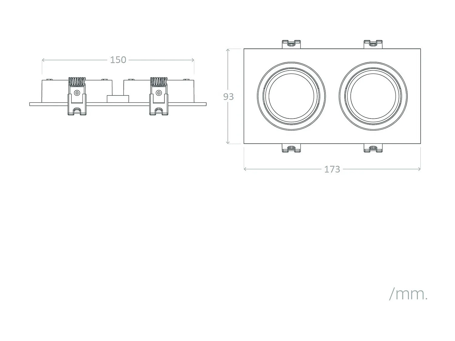 Spot LED Downlight Carré Inclinable GU10 6W Coupe 75x150mm PC No Flicker 4000K Argenté Blanc neutre