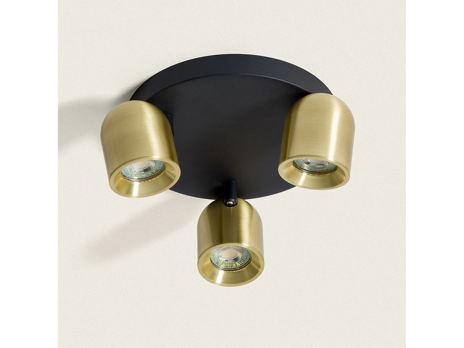 Plafonnier Rond Orientable Aluminium 3 Spots Caleb Doré