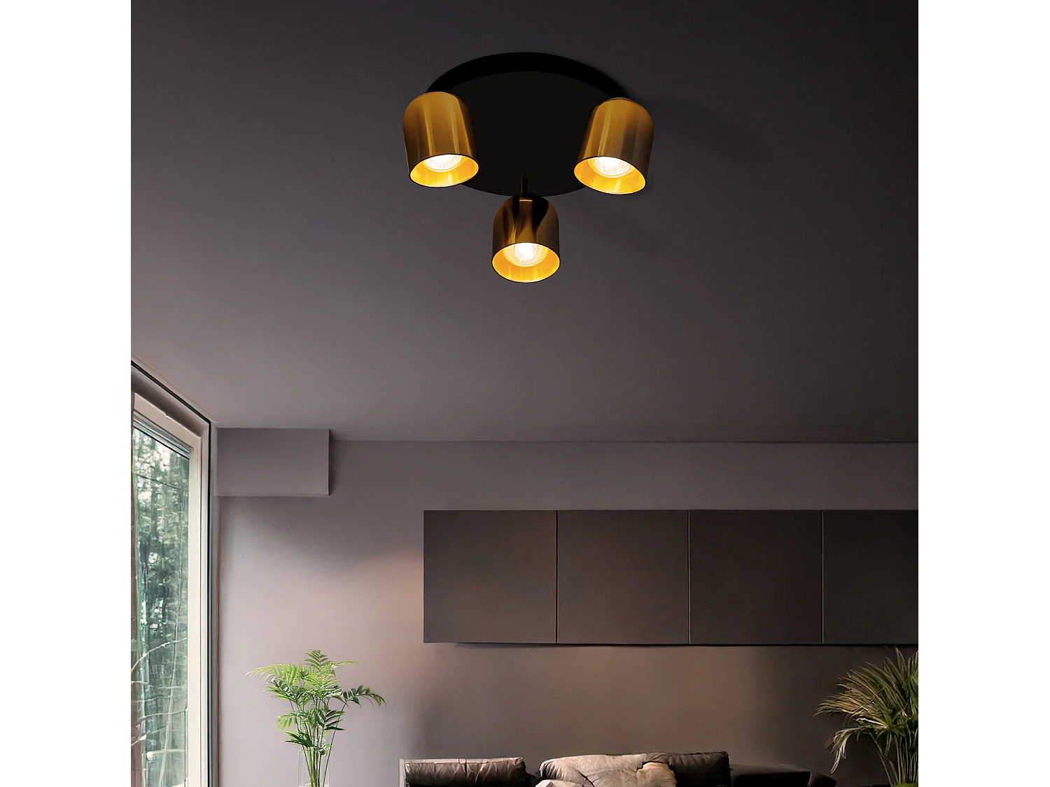 Plafonnier Rond Orientable Aluminium 3 Spots Caleb Doré