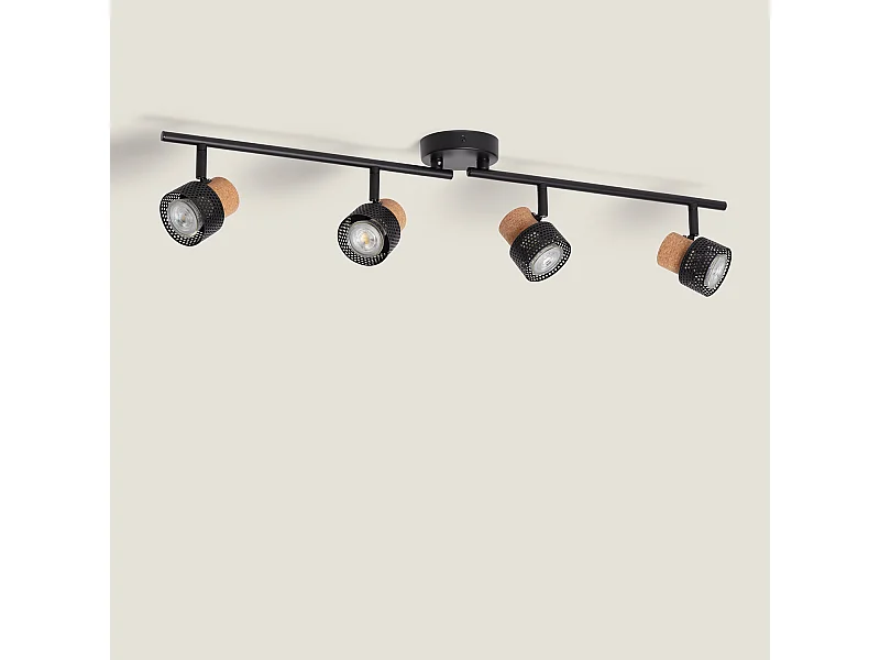 Lampada da Soffitto Metallo e Sughero Quattro Faretti Liksy Nero