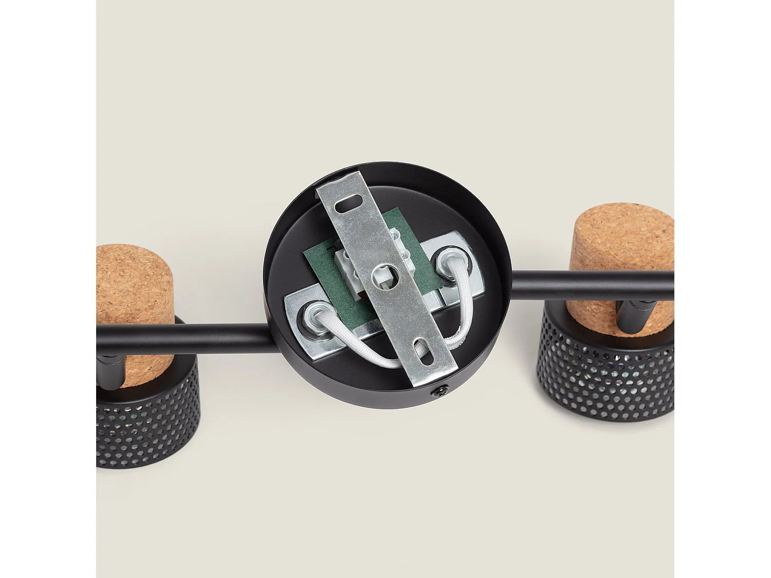 Lampada da Soffitto Metallo e Sughero Quattro Faretti Liksy Nero