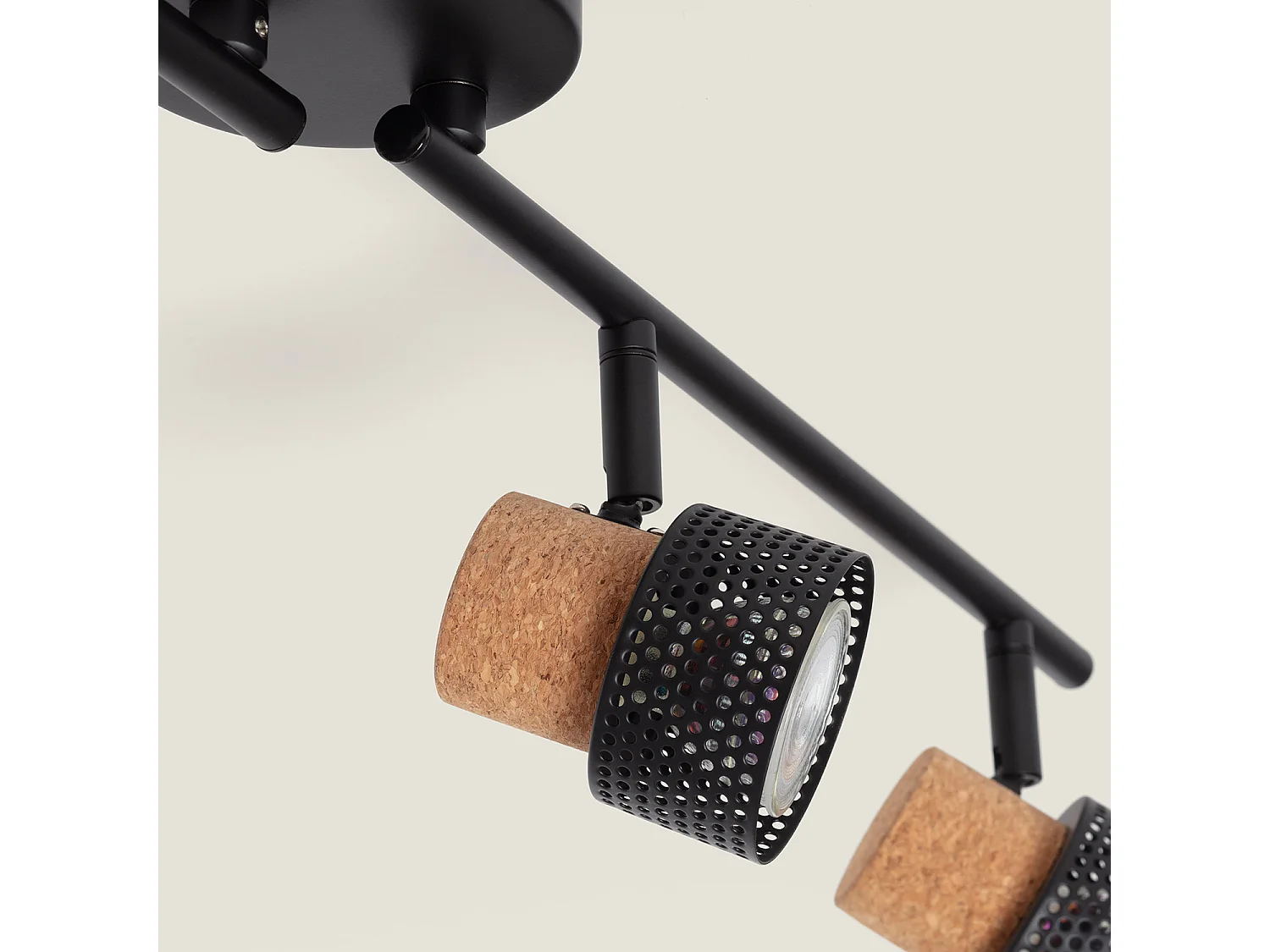 Lampada da Soffitto Metallo e Sughero Quattro Faretti Liksy Nero