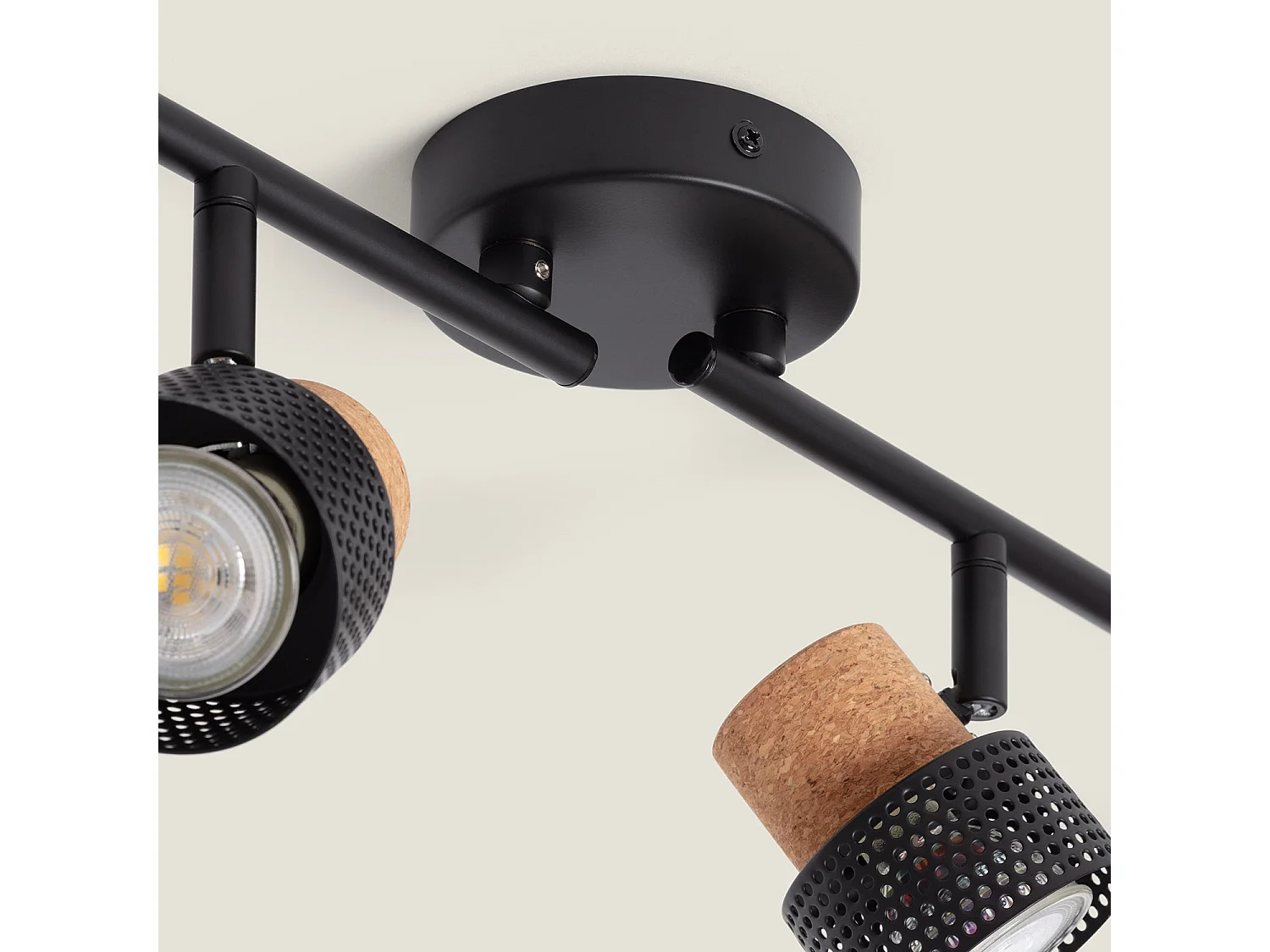 Lampada da Soffitto Metallo e Sughero Quattro Faretti Liksy Nero