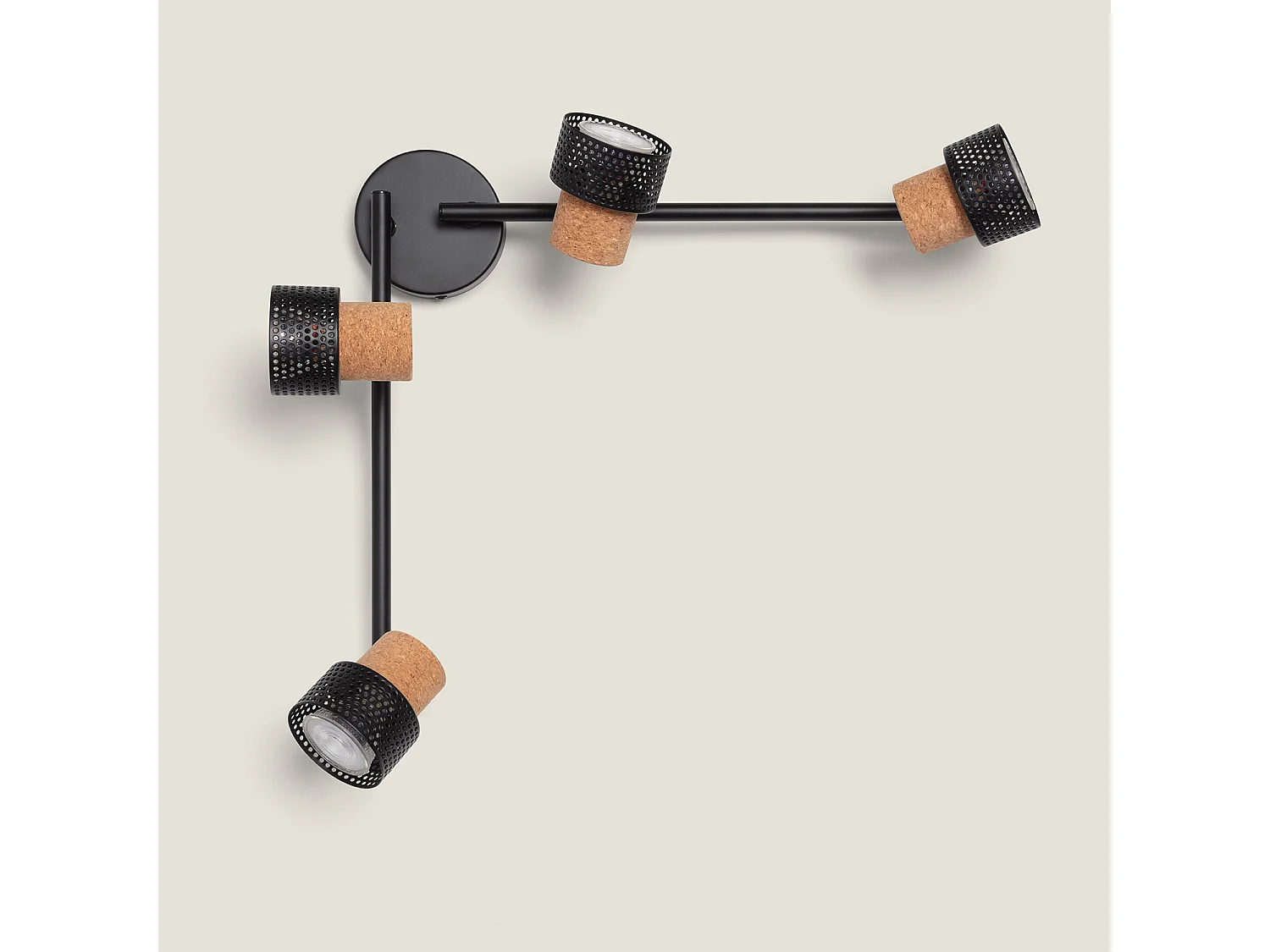 Lampada da Soffitto Metallo e Sughero Quattro Faretti Liksy Nero