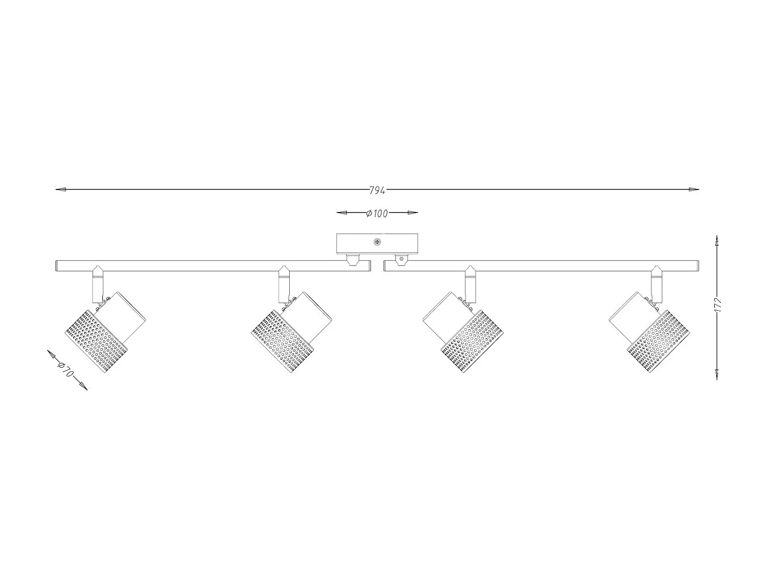Lampada da Soffitto Metallo e Sughero Quattro Faretti Liksy Nero