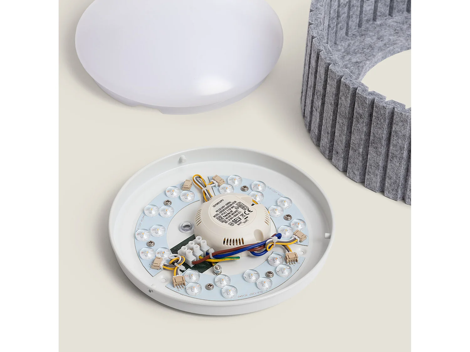 Plafonnier LED 9W Rond Feutre Ø300 mm CCT Sélectionnable Gris