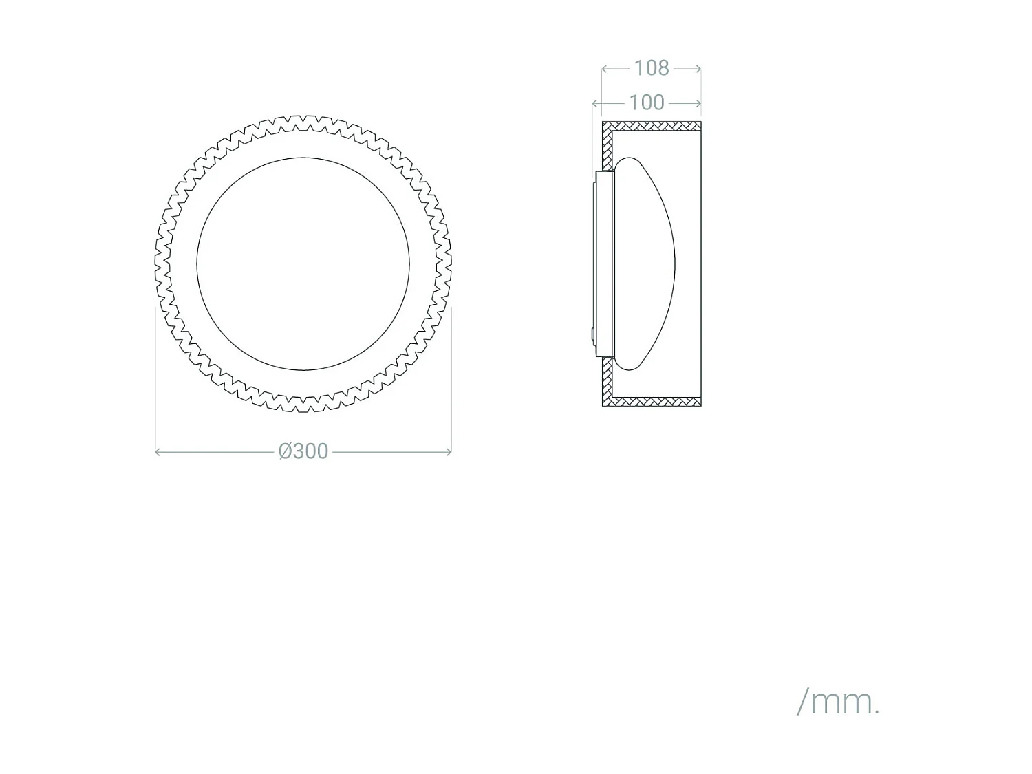 Plafonnier LED 9W Rond Feutre Ø300 mm CCT Sélectionnable Gris