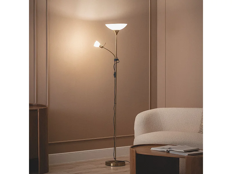 Lámpara de Pie Metal y Cristal con Luz de Lectura Ussel Dorado