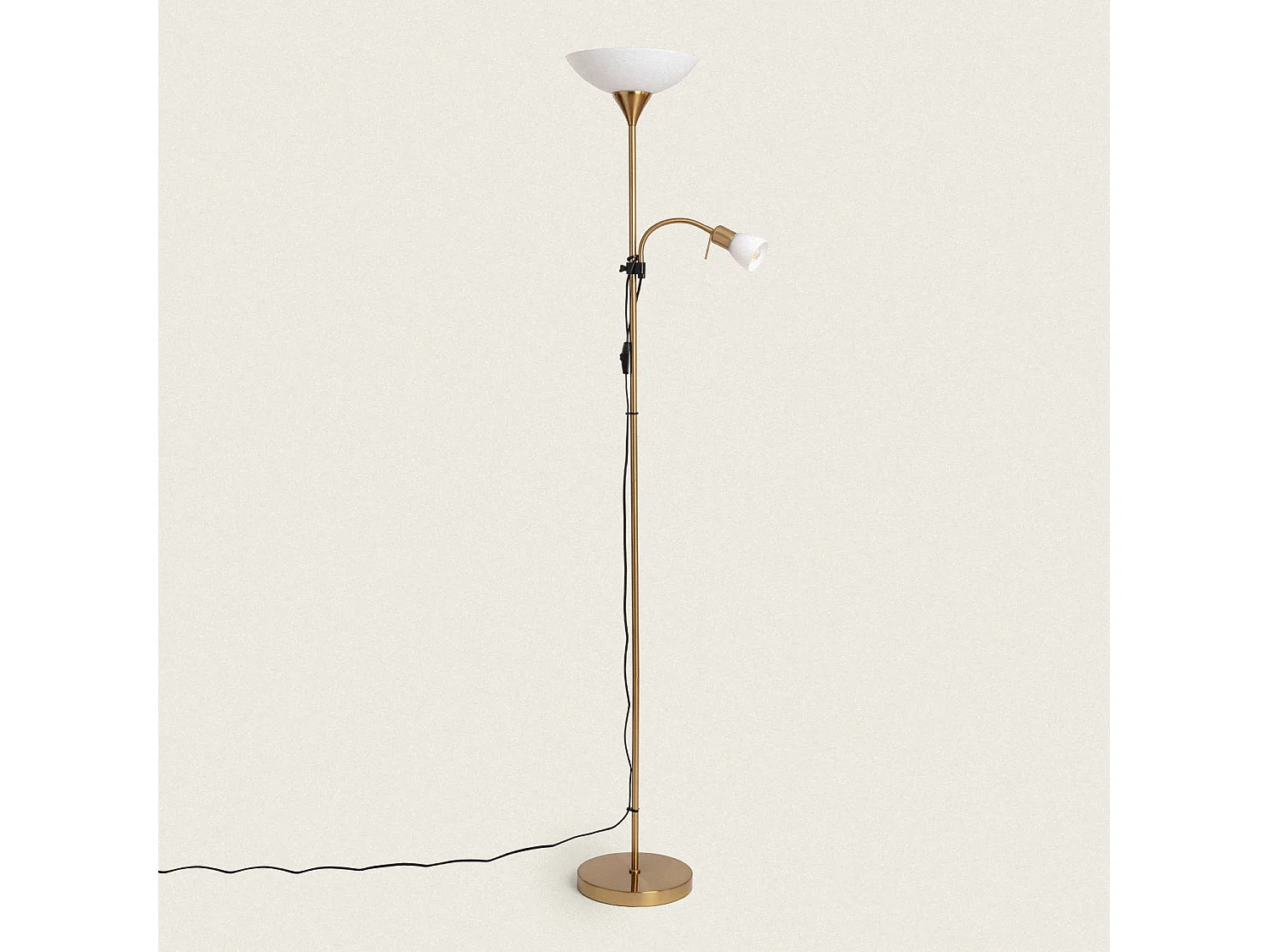 Lampada da Terra in Metallo e Vetro con Luce da Lettura Ussel Oro