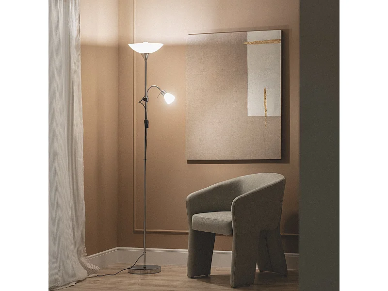 Lámpara de Pie Metal y Cristal con Luz de Lectura Ussel Plateado