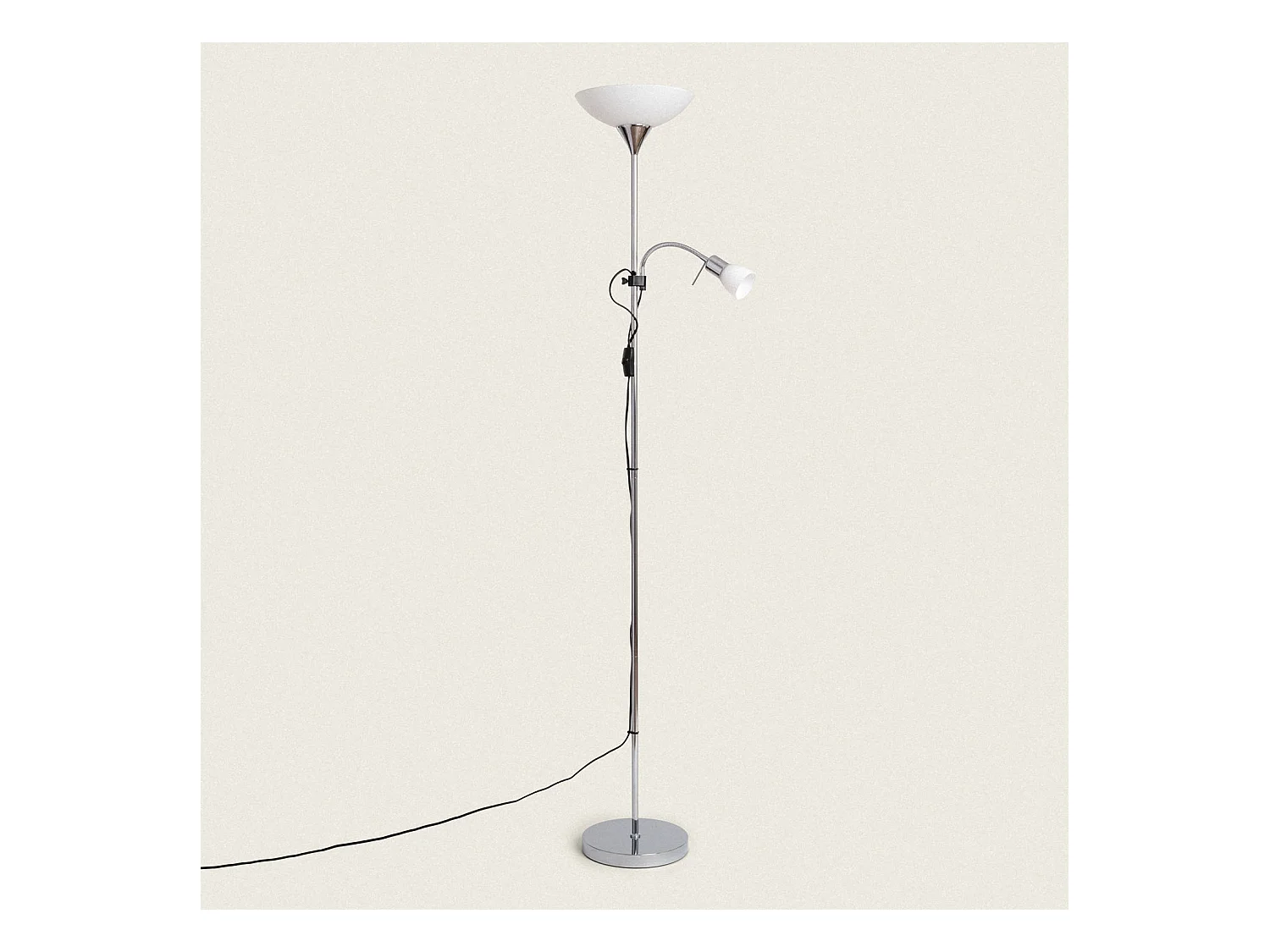 Lampadaire avec LED de Lecture Métal et Verre Ussel Argenté