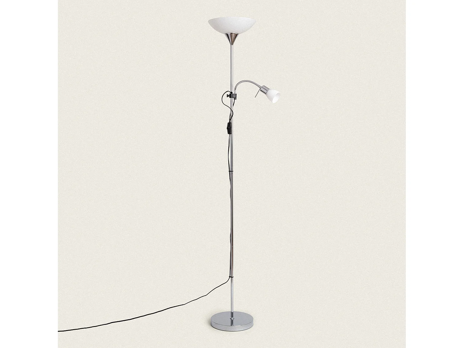 Lampadaire avec LED de Lecture Métal et Verre Ussel Argenté