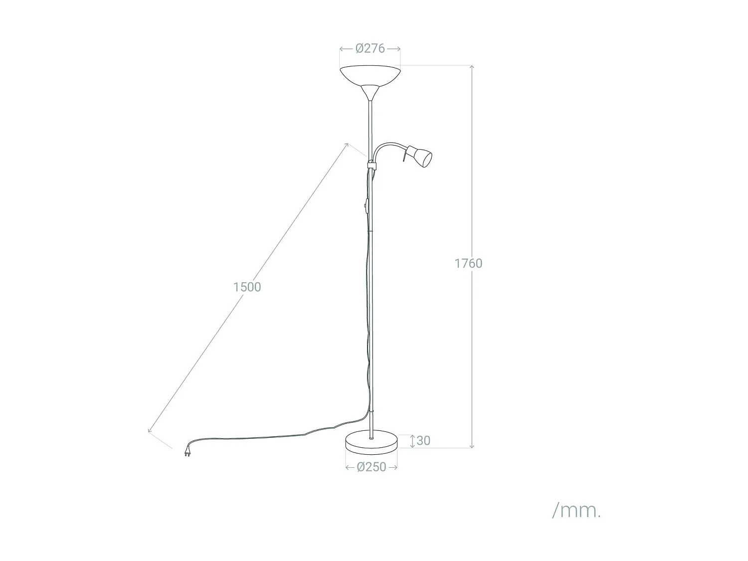 Lampadaire avec LED de Lecture Métal et Verre Ussel Argenté