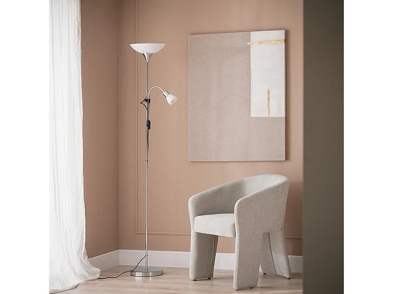 Lampadaire avec LED de Lecture Métal et Verre Ussel Argenté