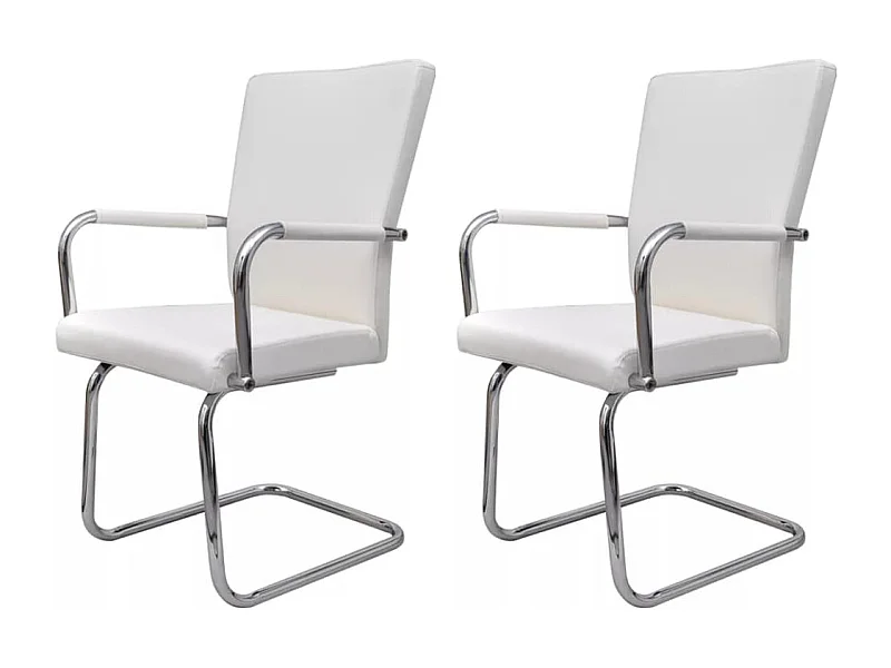 Lot de 2 chaises de salle à manger cuisine cantilever design moderne synthétique blanc CDS020301