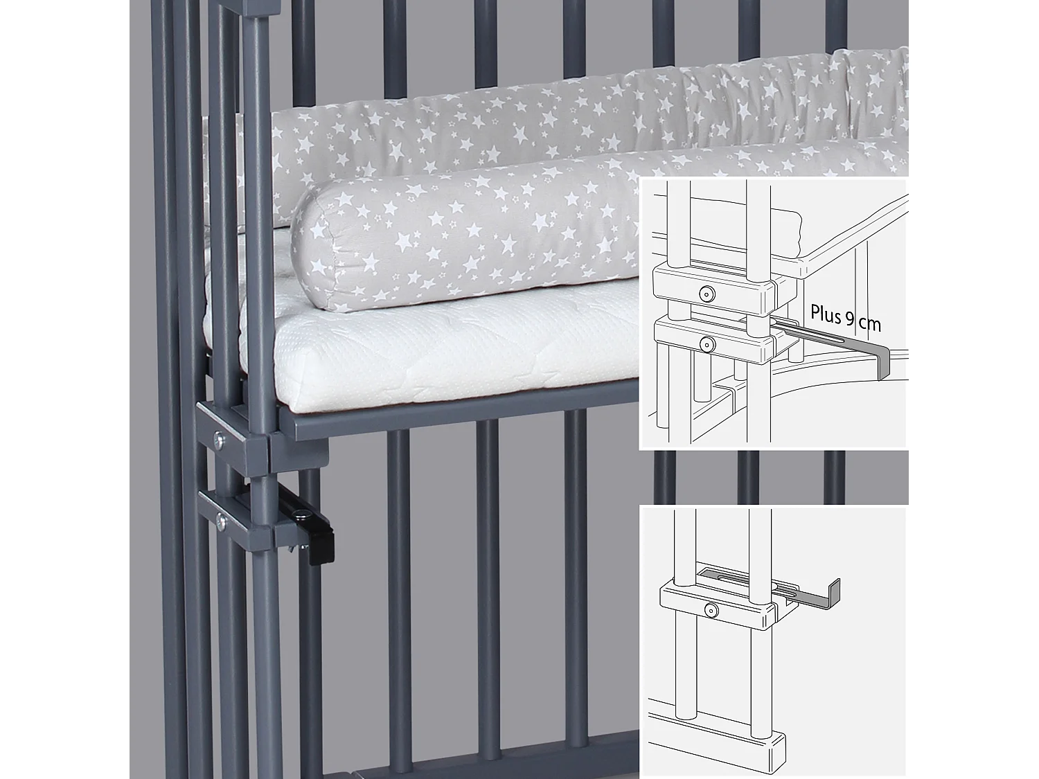 Cuna con colchón Cododo - BabyBay Original Gris