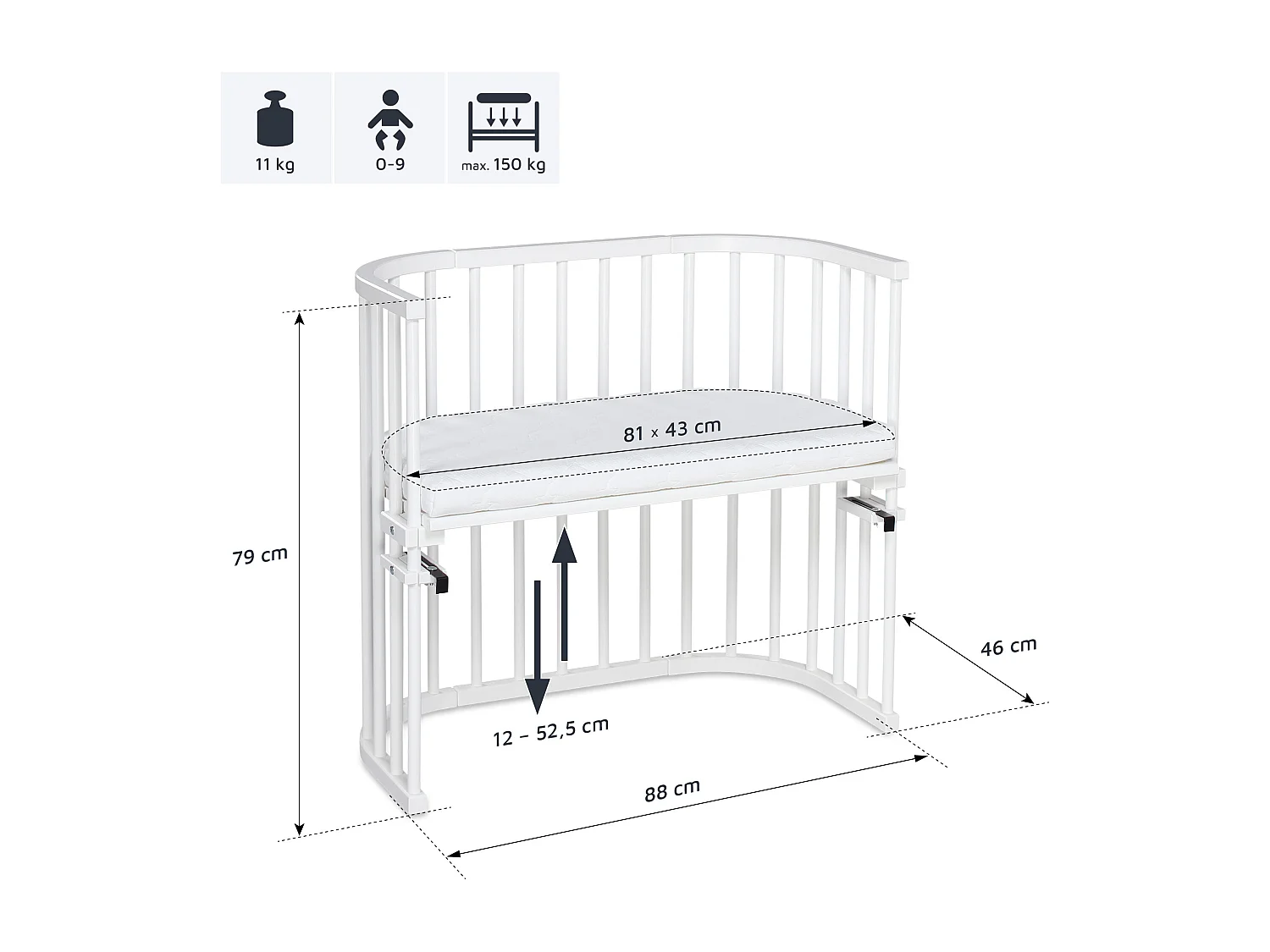 Cuna con colchón Cododo - BabyBay Original Gris