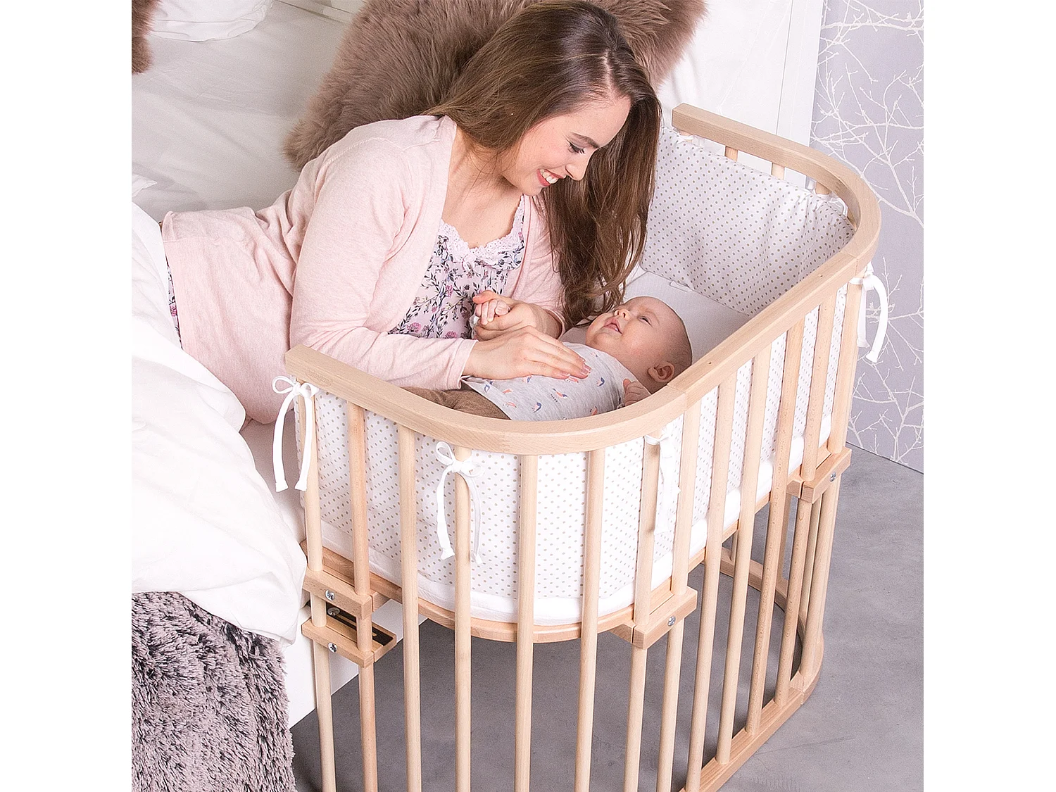 Cododo Wiegenbett mit Matratze BabyBay Original aus Naturholz