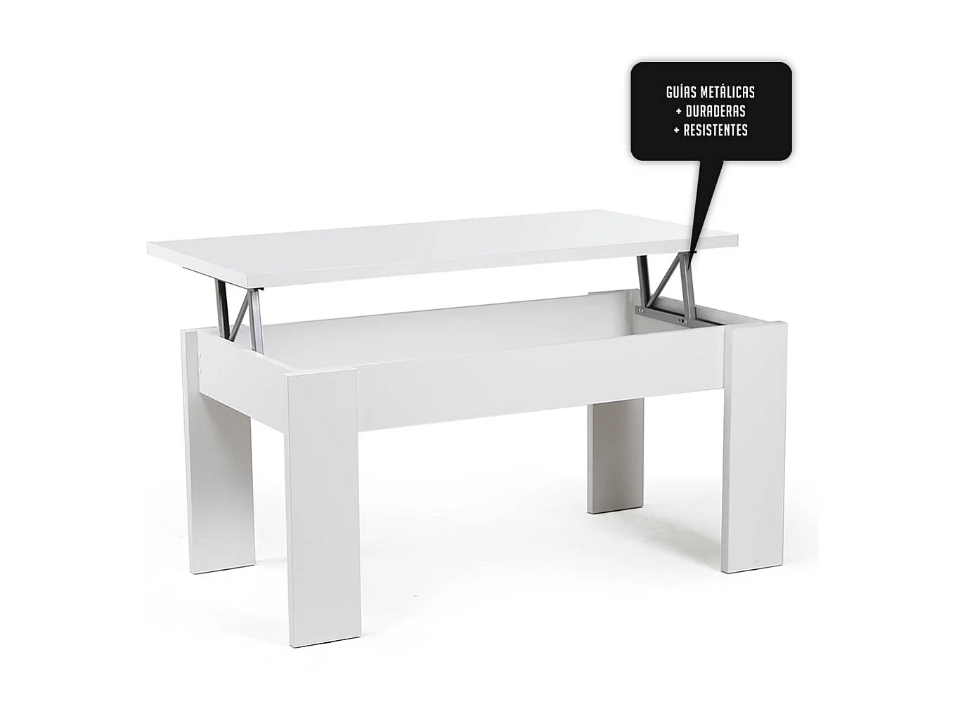 Buyqualia Mesa de Centro de Madera Rectangular elevable con Compartimento bajo Tapa Color (Blanco) (51/63x105x55 cm)