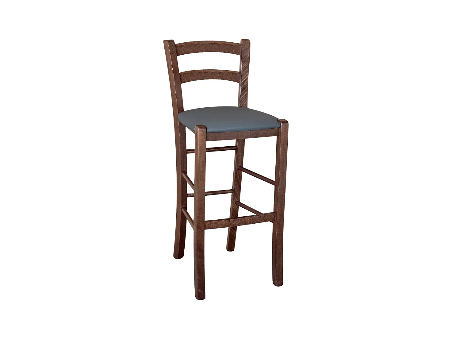 Tabouret Venice en bois de noyer foncé h 73 avec assise rembourrée gris/anthracite