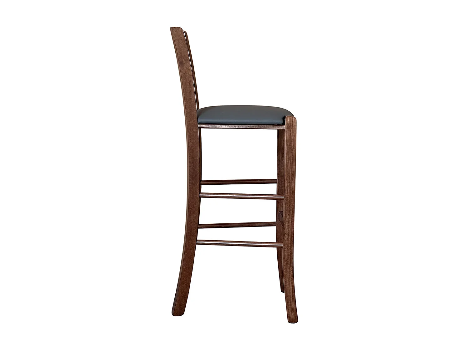 Taburete Venice en madera de nogal oscuro h 73 con asiento acolchado gris/antracita