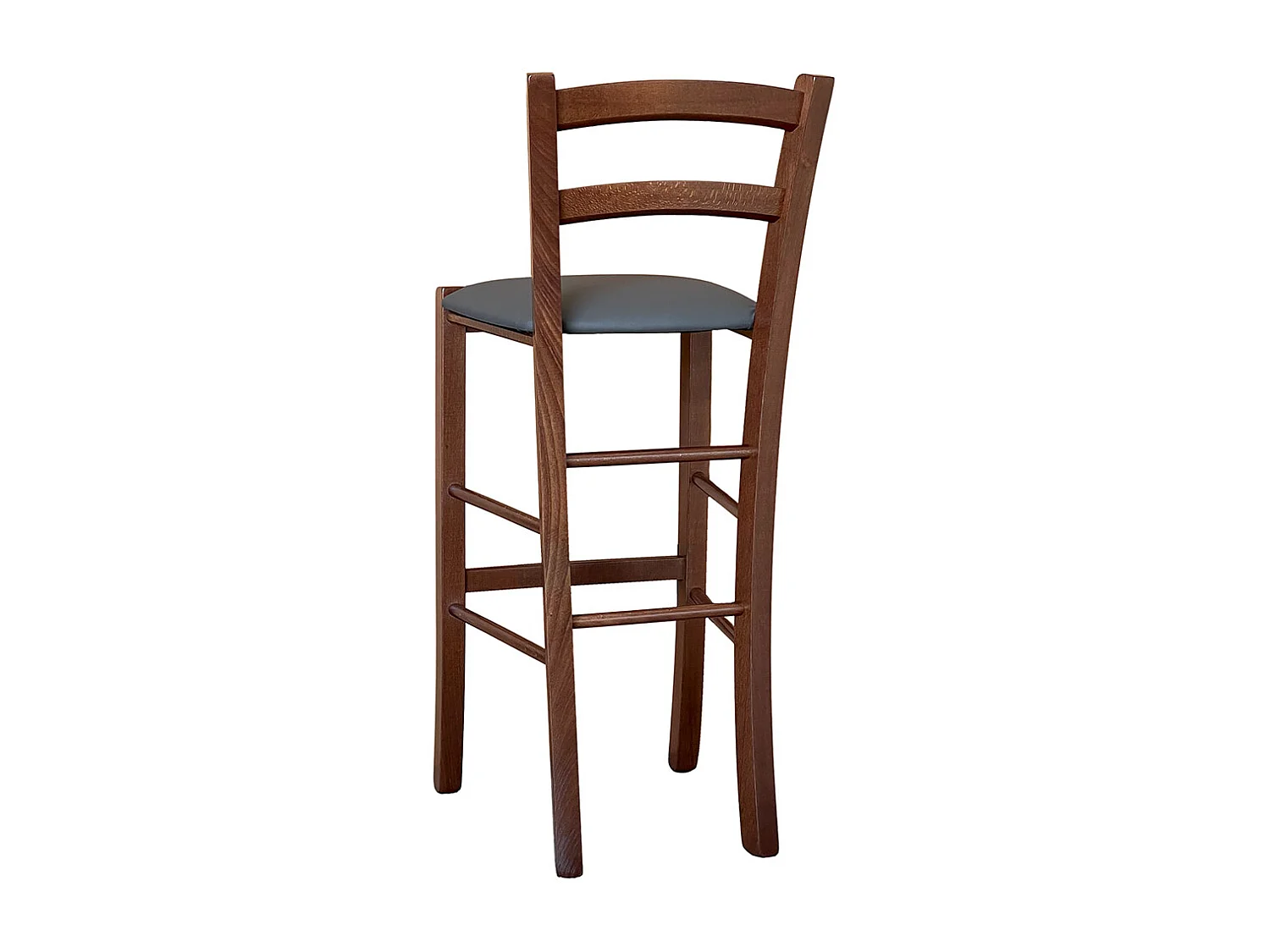 Taburete Venice en madera de nogal oscuro h 73 con asiento acolchado gris/antracita