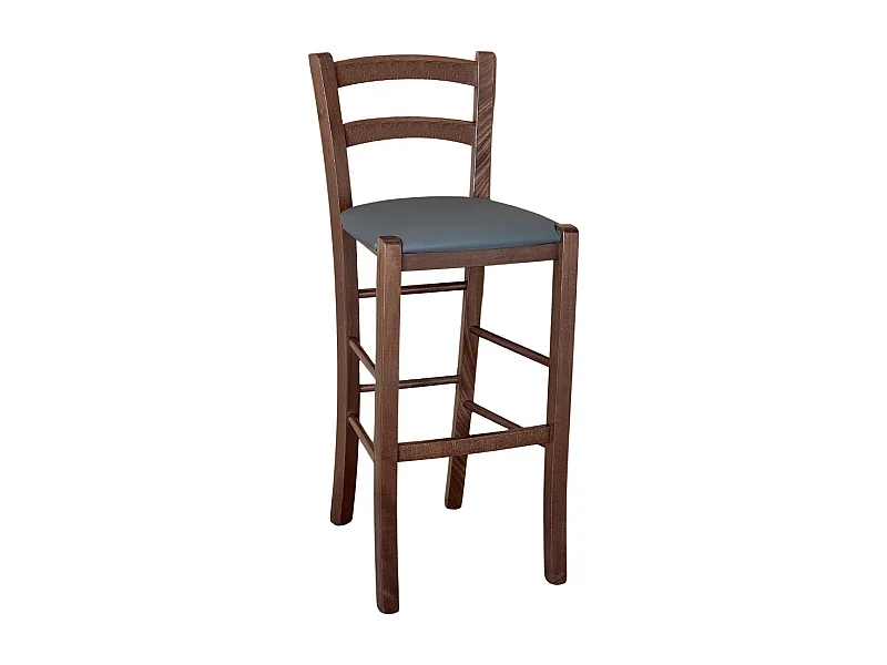 Tabouret Venice en bois de noyer foncé h 73 avec assise rembourrée gris/anthracite