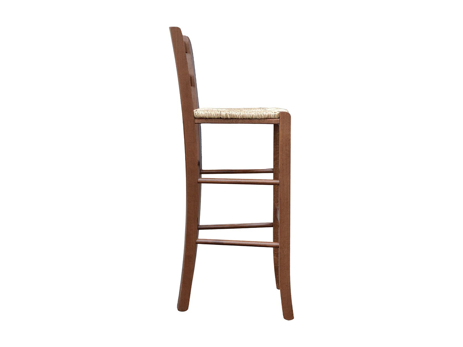 Tabouret Venise en bois de noyer foncé h 73 avec assise en paille