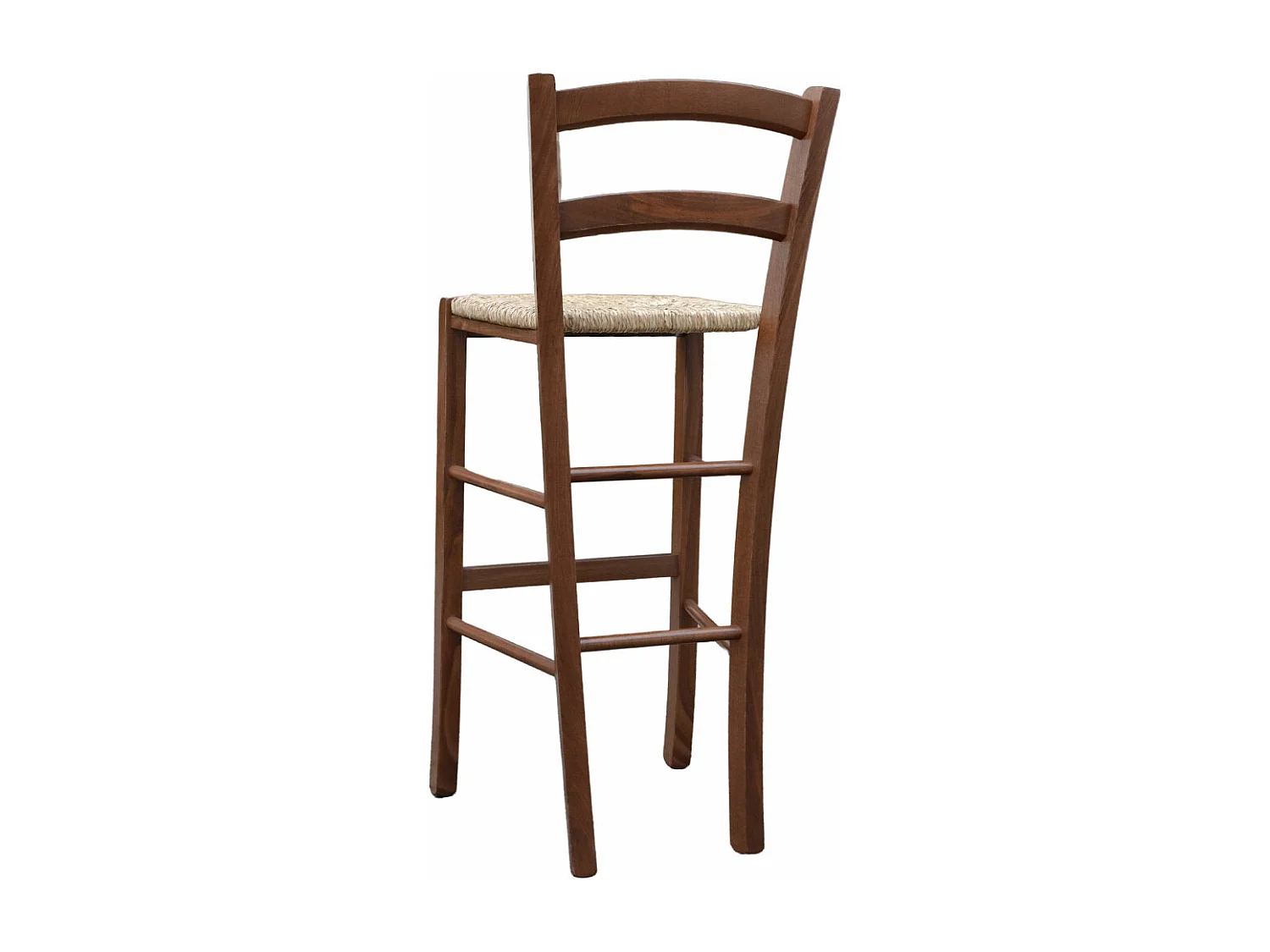Tabouret Venise en bois de noyer foncé h 73 avec assise en paille