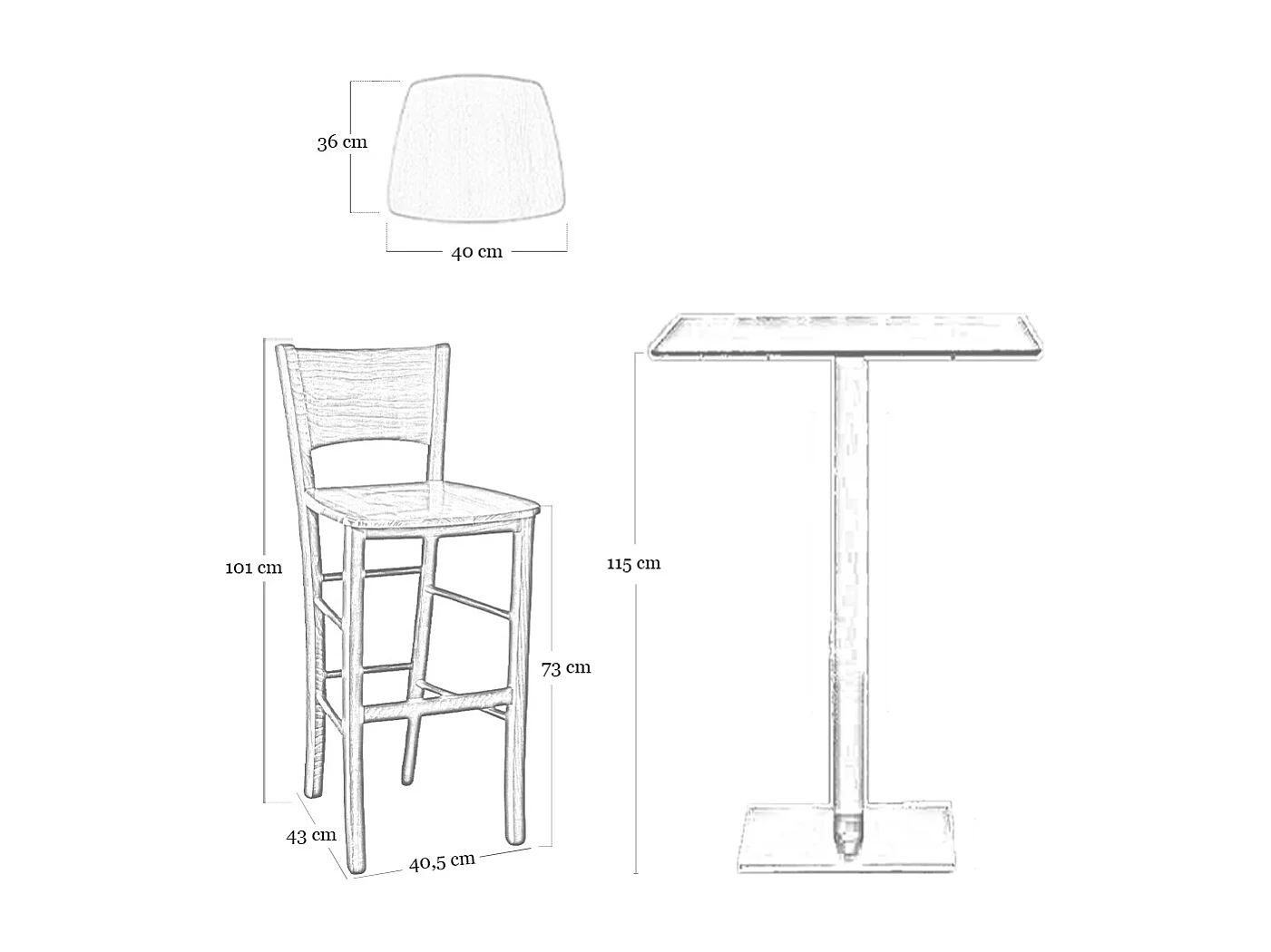 Tabourets de bar Lucy en bois marron foncé h 73 avec assise en bois massif x 2