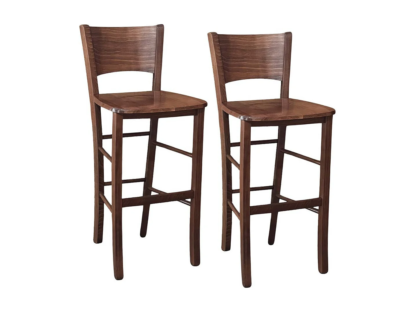 Tabourets de bar Lucy en bois marron foncé h 73 avec assise en bois massif x 2