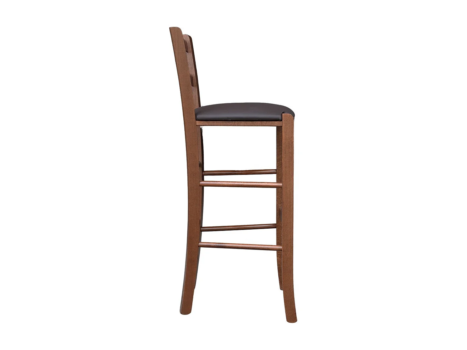 Taburete Venice en madera de nogal oscuro h 73 con asiento acolchado marrón