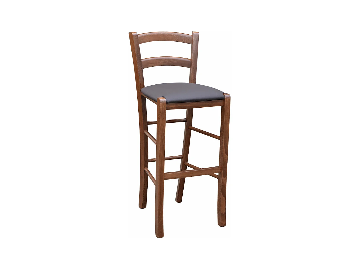 Tabouret Venice en bois de noyer foncé h 73 avec assise rembourrée marron