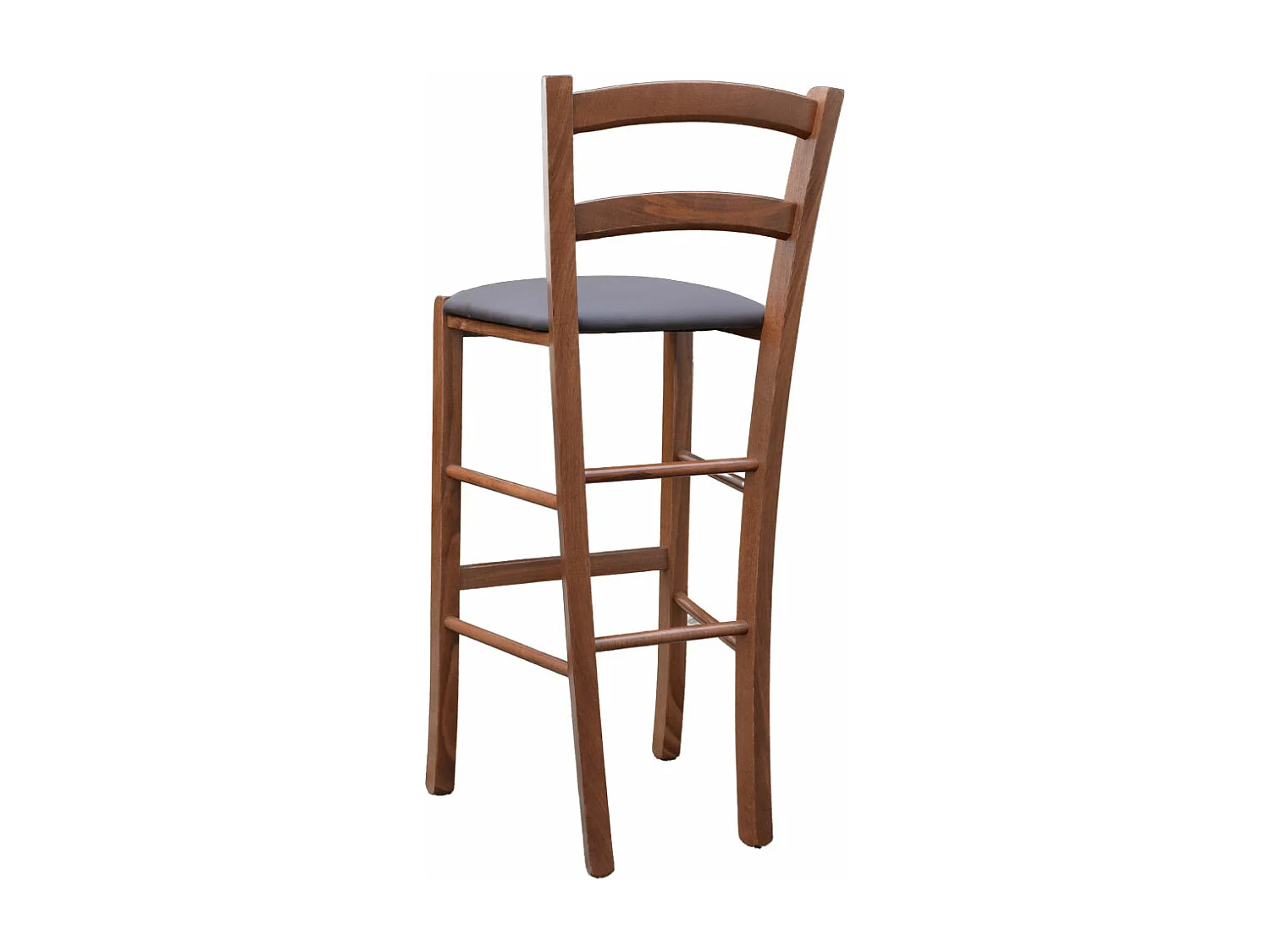 Tabouret Venice en bois de noyer foncé h 73 avec assise rembourrée marron