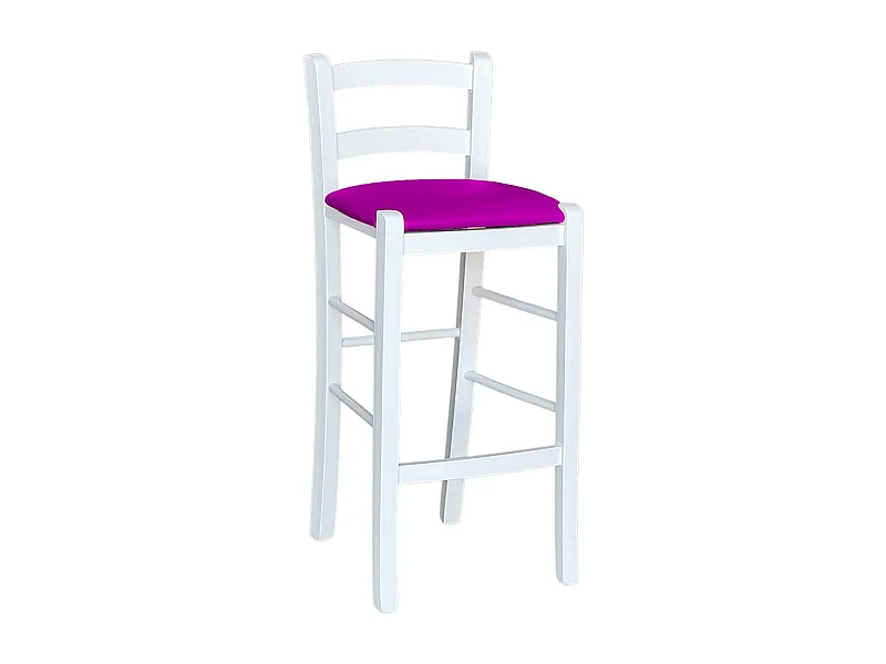 Tabouret en bois blanc avec assise en simili cuir violet h 67 cm avec assise au sol