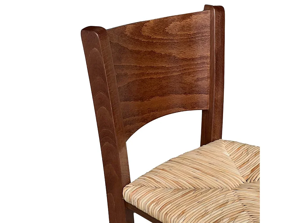 Tabourets de bar Lucy en bois de noyer foncé h 73 cm avec assise en paille de riz x 2