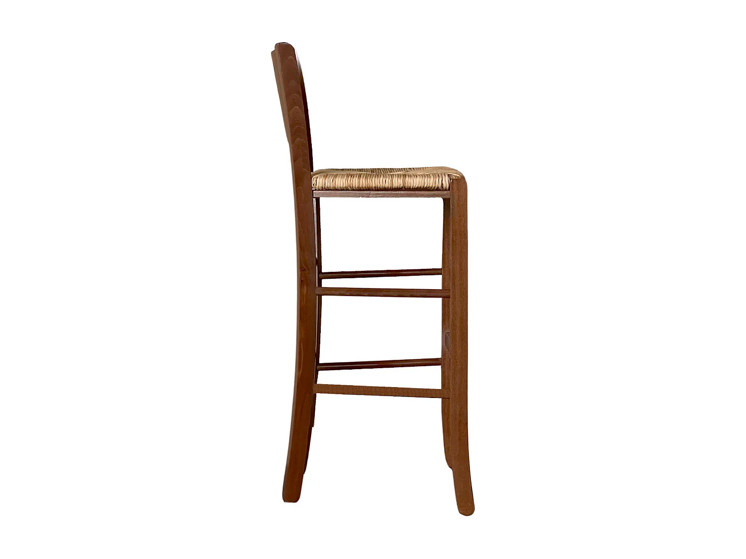 Tabourets de bar Lucy en bois de noyer foncé h 73 cm avec assise en paille de riz x 2