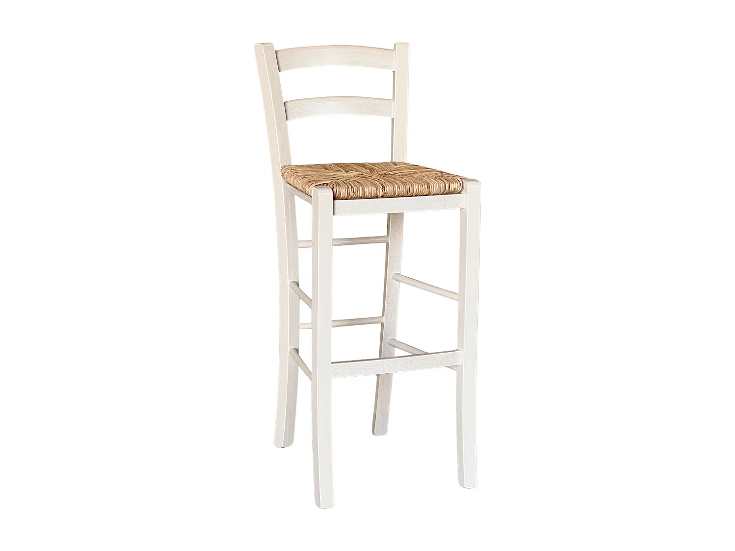 Sgabello Alto in Legno Bianco 73 cm Stile Rustico per Casa e Bar